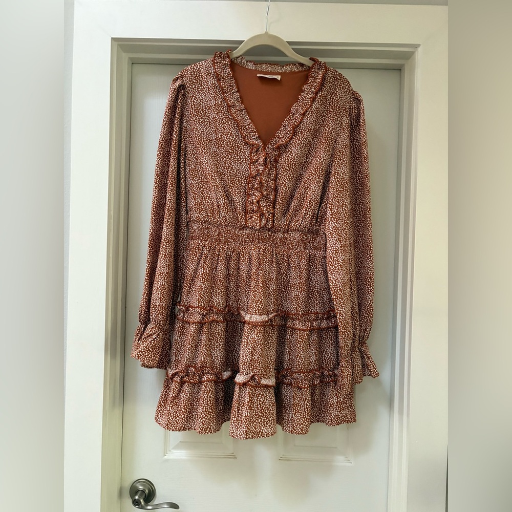 Chic Ruffle Mini Dress in Brown